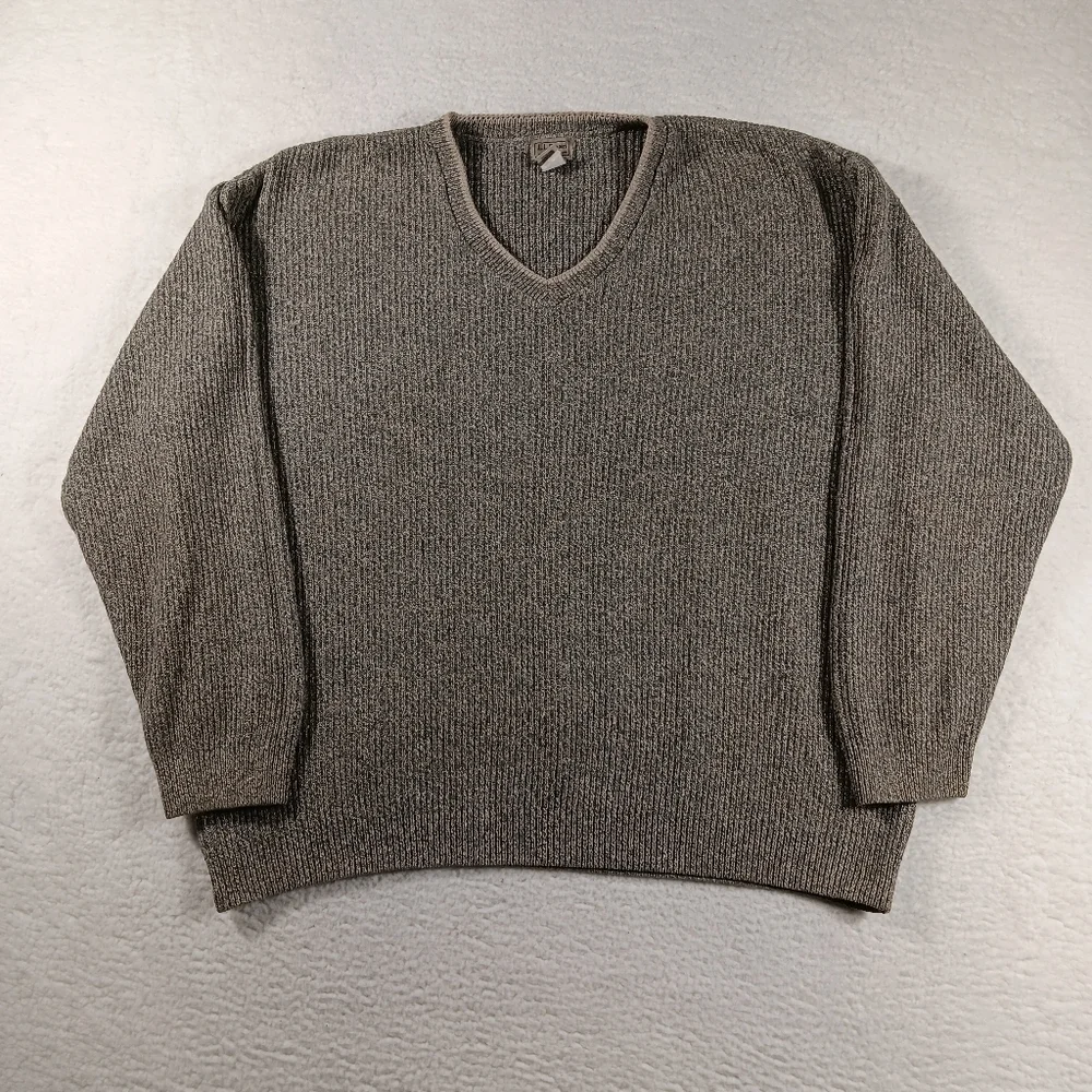 L.L. Bean Bean Sweater Mens XXL Green V Neck Ribbed Fisherman Cotton Blend USA